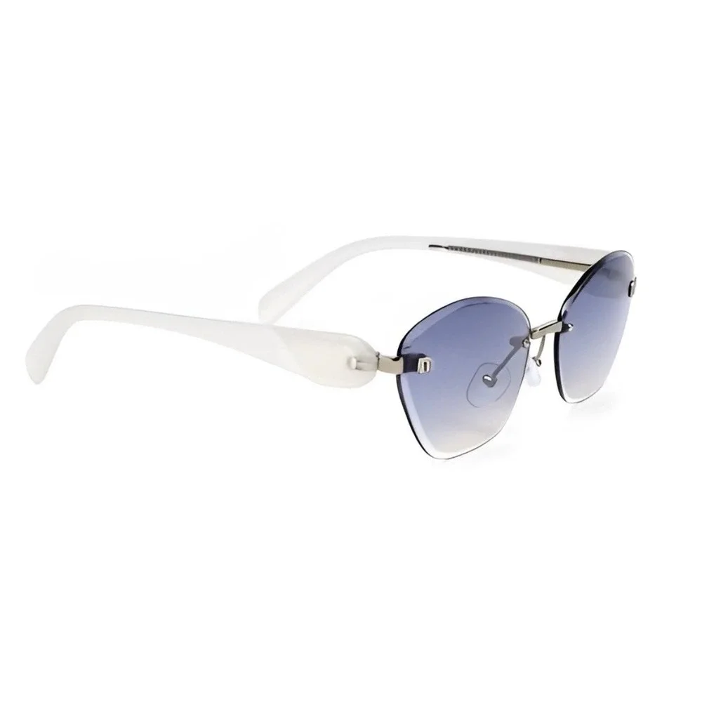 Rimless Cat Eye Sunglasses Blue Gradient Lens White Temples Trendy Vintage 2026‎